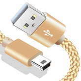 10Ft Mini Usb Cable Braided, Long Type A Male To Mini-B Charger Cord For Gopro Hero 3+,Canon Powershot/Rebel/Eos/Dslr Camera,Ps3 Controller Cord Charging Wire For Garmin Nuvi,Dash Cam,Pdas