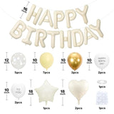 Light Yellow Gold Birthday Decorations For Men Women Kids,White Sand Cream Happy Birthday Banner Balloons Heart Star Foil Clear White Polka Dot Balloons For Baby Shower Party Decorations