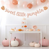 Sweet Little Pumpkin Banner, Autumn Baby Girl Birthday Party Banner, Halloween Thanksgiving Baby Shower Decoration, A Little Pumpkin Is On The Way Decor Rose Gold Glitter