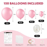 150pcs Pastel Pink Balloon Garland Kit Arch Set for Birthday, Wedding & Party Decor