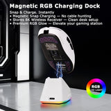 Aj179Pro Paw3395 26000 Dpi Gaming Mouse, 8000Hz Polling Rate, 58G Ultra-Light, Tri-Mode (2.4G/Wired/Bluetooth 5.2), Magnetic Rgb Charging Dock, Ergonomic Right-Hand Design, White