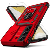 Samsung Galaxy S22 Case Red Hybrid Shockproof with Lens Cover & Kickstand