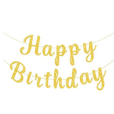 Pre-Strung Gold Glitter Happy Birthday Banner Garland Party Wall Decor