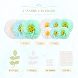 Tissue Paper Chrysanth Flowers With Butterfly And Olive Leaves For Wedding Baby Shower Nursery Room Parties & Events Decorations Pom Poms (White Mint Baby Blue)