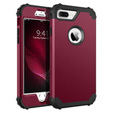For Case For Iphone 8 Plus/Iphone 7 Plus, 3 Layer Hybrid Hard Pc Soft Rubber Heavy Duty Rugged Bumper Shockproof Anti Slip Full-Body Protective Phone Cover, Wine Red