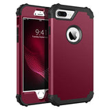 For Case For Iphone 8 Plus/Iphone 7 Plus, 3 Layer Hybrid Hard Pc Soft Rubber Heavy Duty Rugged Bumper Shockproof Anti Slip Full-Body Protective Phone Cover, Wine Red