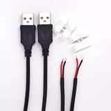 2Pcs 20Awg Usb Pigtail, 0.3M/1Ft Usb 2.0 Male Plug, 5V 5A Black Power Cable With Spring Wire Connector