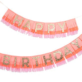 Meri Meri Rainbow Fringe Happy Birthday Banner - 8' Party Garland with Excess Cord