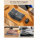 Bluetooth Ergonomic Keyboard Mouse, Ekm04 Mini Compact Wireless Ergo Keyboard Mouse Combo, Split Design, Wrist Rest, Multi-Device, Rechargeable, Compatible With Windows/Mac/Android