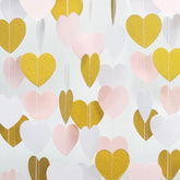 White Gold Pink Party-Decorations - 52Ft Paper Heart Streamers Garland Banner Women Birthday Bridal Shower Wedding Bachelorette Engagement Hanging Decor