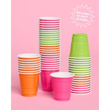 Pink, Orange + Green Plastic Shot Glasses - 50 Disposable 2 Oz Cups | Final Fiesta Bachelorette Decorations, Rave Birthday Party Favors, Cinco De Mayo Neon Drinkware, Groovy Baby Shower
