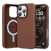 Designed For Iphone 16 Pro Leather Case Compatible With Magsafe, Faux Leather Phone Case (Metallic Buttons, Microfiber Lining) For 16 Pro 6.3 Inch 2024, Brown