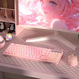 Wire Gaming Keyboard, 7 Colorful Rainbow Backlight Classic Gaming Keyboard (Pink-Set)