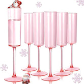 24 Pack Pink Plastic Champagne Flutes - Pink 6 Oz Disposable Champagne Glasses - Square Plastic Toasting Glasses For Party Birthday Anniversary Wedding