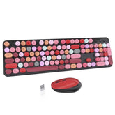 Colorful Computer Wireless Keyboard Mouse Combos, Typewriter Flexible Keys Office Full-Sized Keyboard, 2.4Ghz Dropout-Free Connection And Optical Mouse (Black-Colorful)