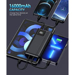 Power-Bank-Portable-Charger - 16000Mah Power Bank Support Pd 30W And Qc4.0 Fast Charger With Built-In 2 Output Cable And Led Display For Iphone And Android Phones And Most Electronic Devices