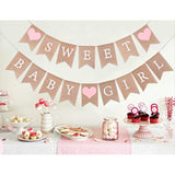 Sweet Baby Girl Burlap Banner, Rustic Baby Shower Decor, Photo Props (Pink)