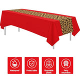 Cheetah Print Leopard Party Decorations Tablecloth, 3Pcs Disposable Red And Leopard Birthday Party Supplies Table Cover Printed Table Runner, For Birthday Bridal Shower Wedding, 55In X 86In