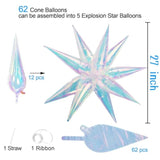 62Pcs Iridescent Starburst Spike Balloons for Wedding & Party Decorations