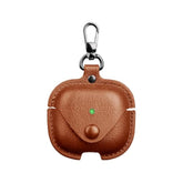 Leather Wireless Charging Case for Airpods 4th Generation with Keychain, Stylish Retro Design, Front LED Visible, Brown