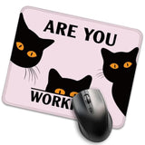 Are You Working Black Cat Mouse Pad, Cute Work Place Mousepad, Funny Black Cat Home Office Mousepad Gifts, Sarcastic Travel Mousepad Birthday Gifts For Coworker Employee Friends Boss
