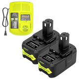 Upgraded P117 21V 3A Rapid Charger + 2 Pack 6.0Ah 18V Rb18L50 Lithium Battery Combo For Ryobi One+ P108 P102 P104 High Capacity Cordless Tool Batteries
