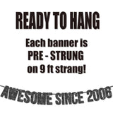 Pre-Strung Awesome Since 2006 Banner For 19Th Birthday Party Decoration,Happy 19Th Men Women Birthday Party Banner,Handmade - Black