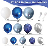 97pcs Blue White Silver Balloon Garland Kit for Birthday, Baby Shower, Wedding