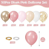 Blush Pink Balloon Set, 50 Pcs Pink And Champagne Gold, 12 Inch Dusty Pastel Pink Apricot Metallic Gold Confetti For Boho Birthday Bridal Shower Bachelorette Party Supplies