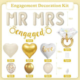 Sand White Engagement Party Decorations, Mr And Mrs Balloons Decor, White Gold Confetti Balloons, Love Heart And Diamond Ring Foil Balloon With Engaged Banner For Wedding Engagement Party Decoration