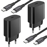 European Travel Plug Adapter, 2Pack 25W Type C Super Fast Charger Block Usb C International Power Adapter Us To Europe Eu For Iphone 16E/16/15 Pro Max/Plus, Ipad, Samsung, Android With 6Ft Usb C Cable