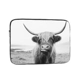 Scottish Highland Cow Black And White 17 Inch Portable Laptop Sleeve Compatible With Macbook Air Notebook Computer Case For Men Women College School Students