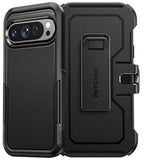 For Google Pixel 9 Case: Pixel 9 Pro Military Grade Drop Proof Protection Cell Phone Cover With Belt-Clip Holster | Dual Layer Rugged Heavy Duty Shockproof Protective Phonecase (Black)
