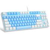 75% Mechanical Gaming Keyboard, Blue Switch, Led Blue Backlit, 87 Keys Compact Tkl Wired Keyboards For Windows Laptop Pc Gamer - Blue/White