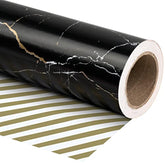 Reversible Wrapping Paper - Mini Roll - 17 Inch X 33 Feet - Black And Gold Marble Design, Perfect For Birthday, Holiday, Father'S Day, Baby Shower