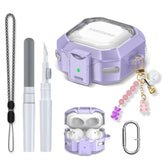 Safety Lock Case For Samsung Galaxy Buds 2 Pro/Galaxy Buds Pro/Galaxy Buds 2/Galaxy Buds Live, Carbon Fiber Clear Cover For Galaxy Buds Fe For Women With Keychain & Cleaner Kit (Purple)