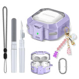 Safety Lock Case For Samsung Galaxy Buds 2 Pro/Galaxy Buds Pro/Galaxy Buds 2/Galaxy Buds Live, Carbon Fiber Clear Cover For Galaxy Buds Fe For Women With Keychain & Cleaner Kit (Purple)