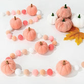 8.2Ft Pink Fall Felt Pom Pom Banner 3D Pumpkin Garland for Thanksgiving Decor