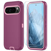 Phone Case For Google Pixel 10/10 Pro Case With Hd Screen Protector, Heavy Duty Shockproof & Dropproof 3-Layer Cover Phone Case For Pixel 10/10 Pro Case, Wineredpink