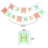 12Pcs Mint Peach Birthday Set with Banner, Pom Poms, and Tassel Garland