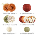 Fall Wedding Decorations, 12 Pcs Orange Maple Leaf Paper Lanterns Tissue Pom Poms For Thanksgiving Day Backdrop Decoration, Fall Baby Bridal Shower, Birthday, Autumn Harvest Party Decor