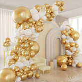 White And Gold Balloons Arch Kit, 124Pcs White Gold Confetti Metallic Latex Balloons Arch For Baptism, Baby Shower, Birthday Party Decorations