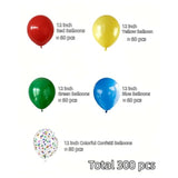 300 Pcs Red Yellow Blue Green Balloons, 12 Inch Red Yellow Blue Green Balloons And Colourful Confetti Balloons For Carnival, Circus Party Décor