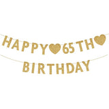 Gold Happy 65Th Birthday Banner, Glitter 65 Years Old Woman Or Man Par