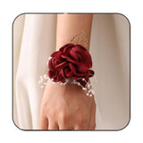 Wedding Bride Rose Wrist Corsage Red Bridesmaids Silk Wrist Flower Flowergirl Hand Floral Decor Bridal Prom Party Accessories For Women And Girls (A- Red)