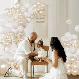 116-Pc Pearl White Balloon Arch Kit with Bows & Pearl Stickers