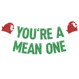 Green Glitter You'Re A Mean One Banner, Merry Christmas/Happy 1St Birthday, Grinch Christmas Themed Baby'S 1St Birthday Baby Shower Party Decorations Supplies