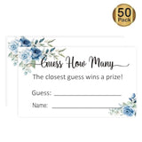 Guess How Many Game Cards, Baby Shower Bridal Shower Game Cards (Blue Rose) (3.5" X 2" 50 Pieces)