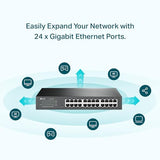 24 Port Gigabit Switch Easy Smart Managed Plug & Play Desktop/Rackmount Sturdy Metal W/ Shielded Ports Support Qos, Vlan, Igmp & Lag (Tl-Sg1024De),Black