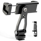 All Metal Phone Tripod Mount, 360° Rotation Tripod Phone Mount with 2 Cold Shoes, Adjustable Cell Phone Mount Adapter with 1/4" Thread, Compatible